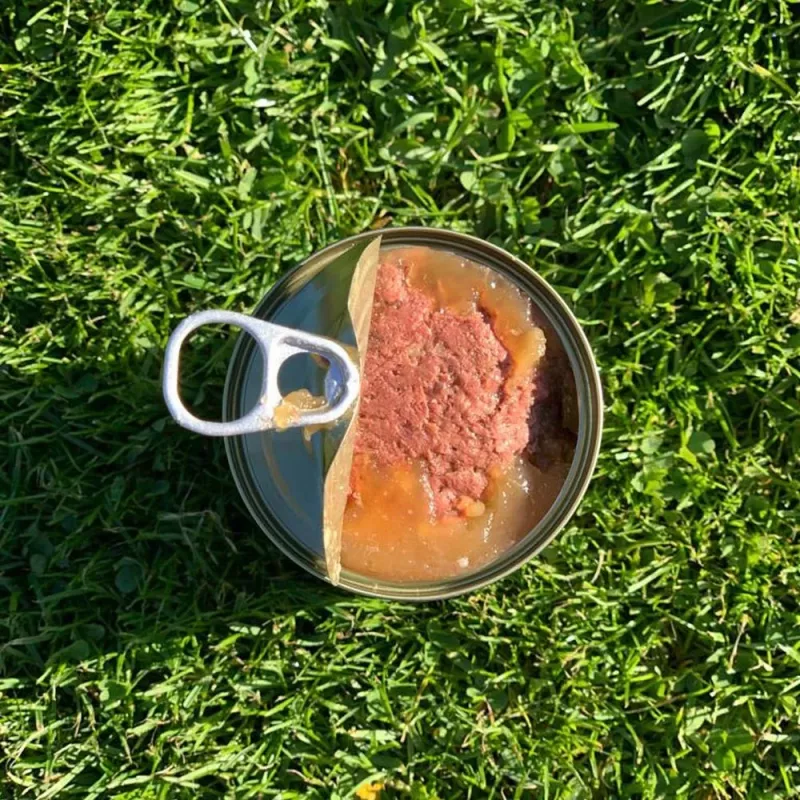 Šlapias šunų maistas OLLO Pure Beef and Green Tripe 400 g skardinė — suaugusiems, baltymai 14,5%, riebalai 11,9%, drėgmė 69%