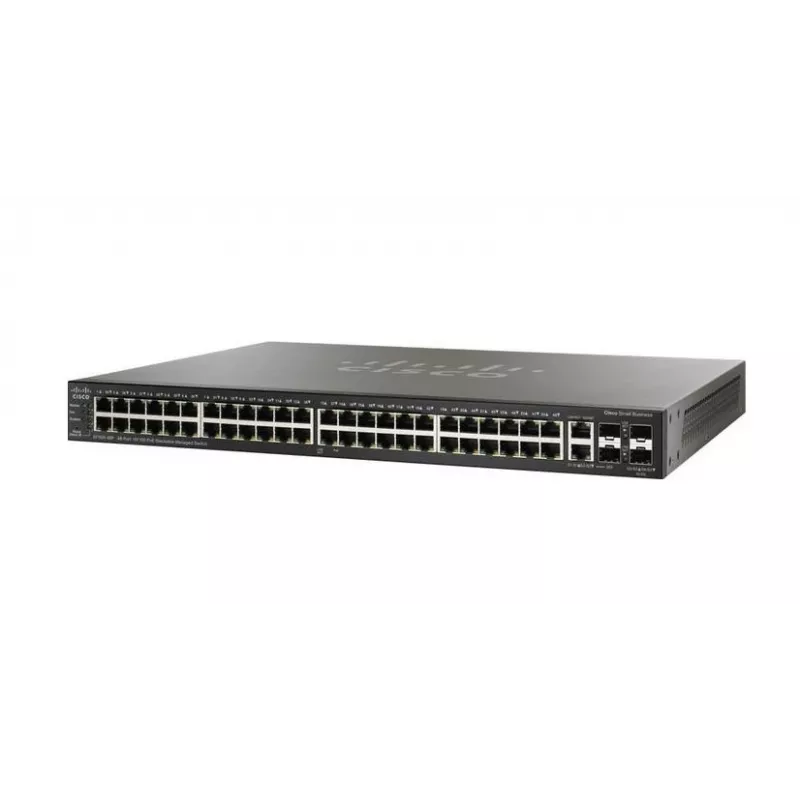 Cisco SF500-48P-K9-G5 jungiklis, 48x 100 Mb/s PoE, 2x Combo (RJ45/SFP) + 2x SFP+, valdomas