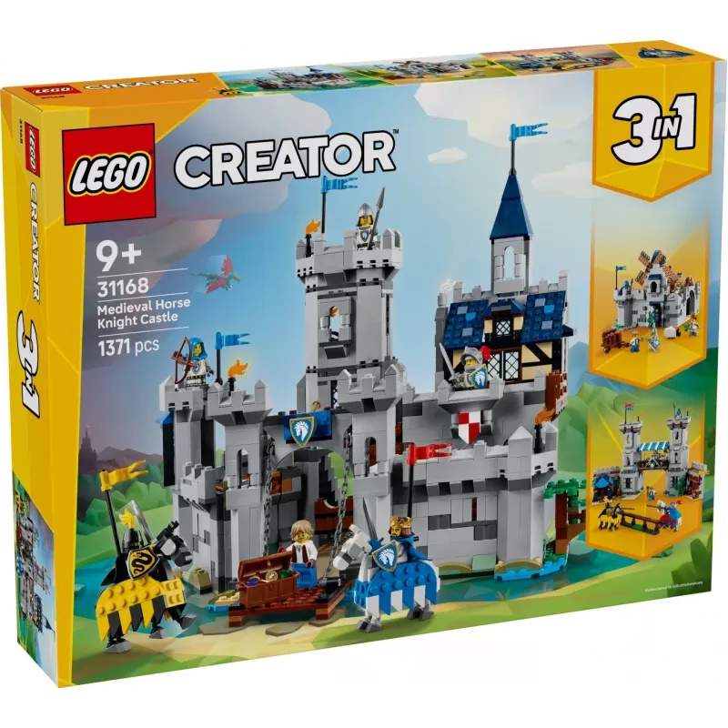 Konstruktorius LEGO Creator 3-in-1 viduramžių riterio pilies rinkinys 31168 — 1371 dalis, 6 mini figūrėlės, amžius 9+