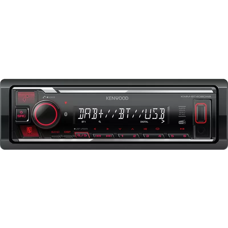 Elektronika KMM-BT408DAB, juoda, 1 DIN, 88 W, 4.0 kanalų, 50 W, 20 - 20000 Hz