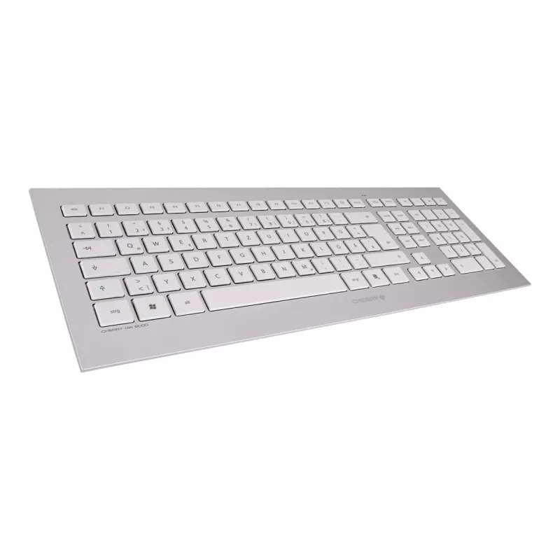 CHERRY DW 8000 klaviatūra su pele, biurui, belaidė RF, QWERTZ vokiečių k., sidabrinė/baltos spalvos