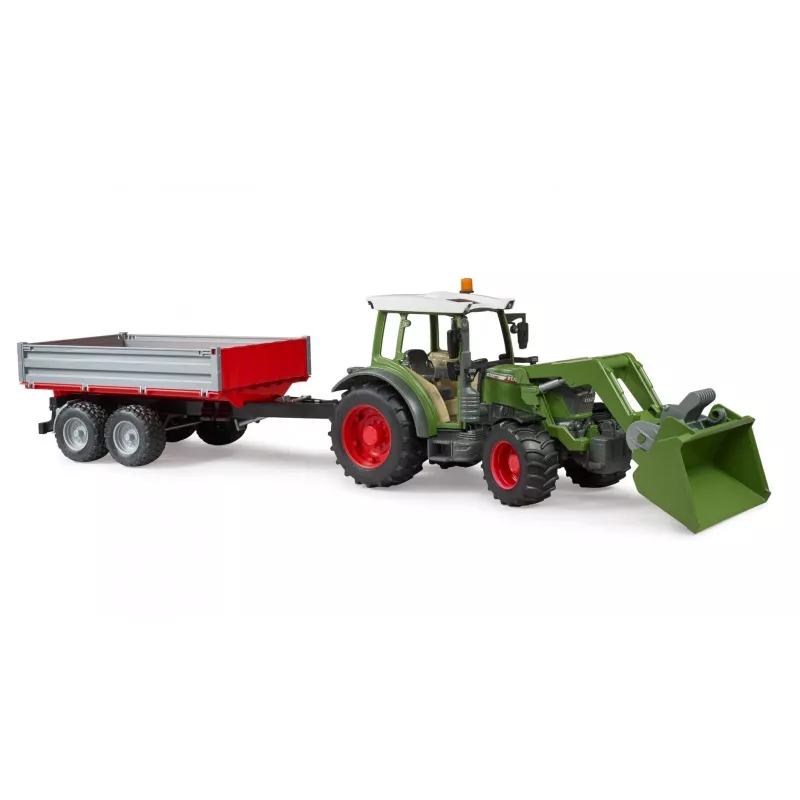 Žaislinis traktorius BRUDER Fendt Vario 211 su priekiniu krautuvu ir šonine priekaba