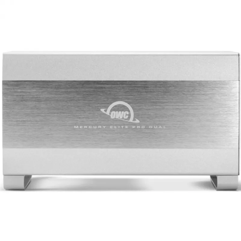 HDD dėklas OWC Mercury Elite Pro Dual baltas 2× 3,5 colio SATA diskams, RAID 0/1/SPAN, USB Type‑B