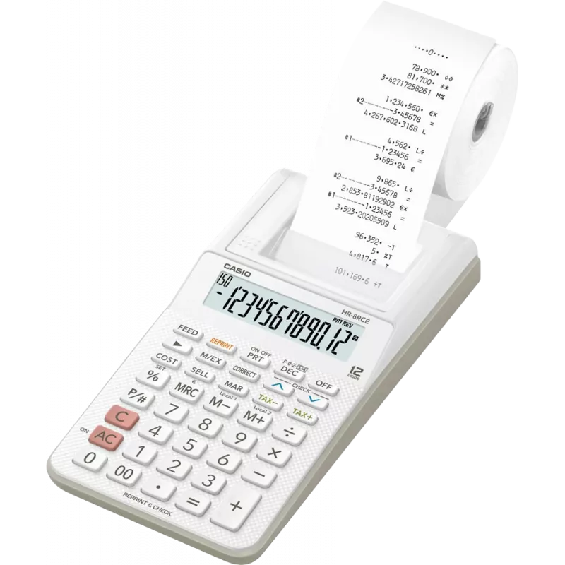 CASIO stalinis spausdinantis skaičiuotuvas HR-8RCE-WE baltas