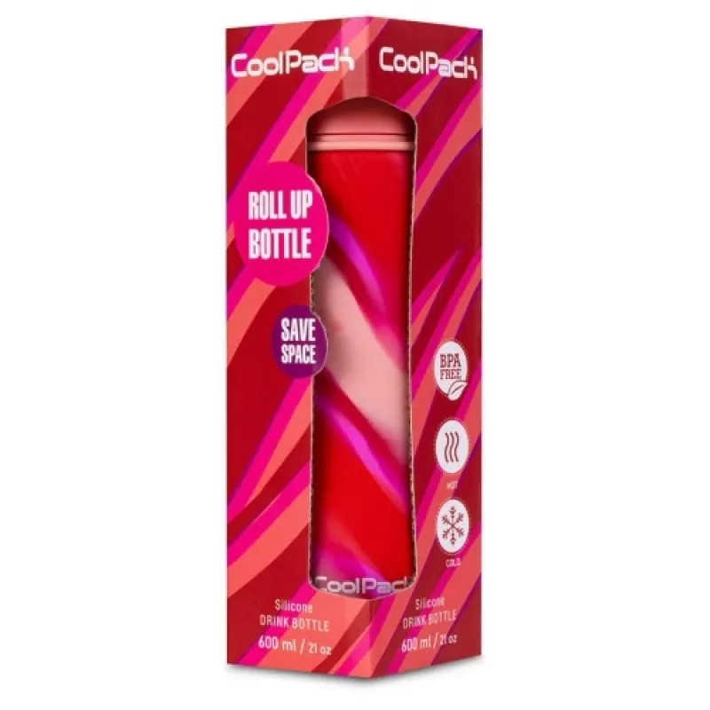 COOLPACK Silikoninis vandens butelis Pump 600 ml mergaitėms rožinis