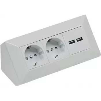ChiliTec kištukinis lizdas 2 vietų+2xUSB sidabrinis 230V maks. 16A 18x18x8cm (22141)