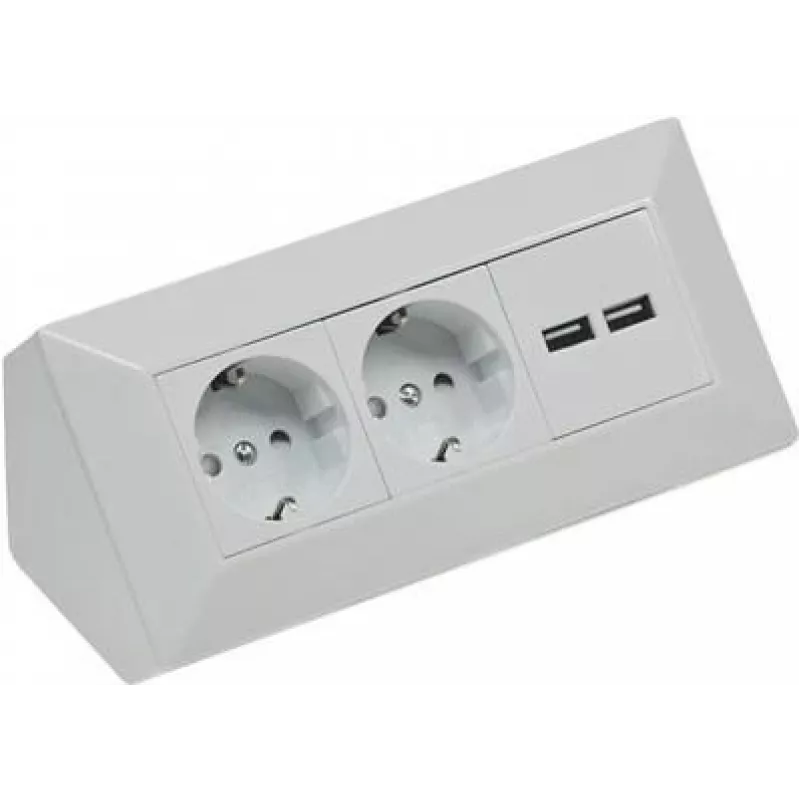 ChiliTec kištukinis lizdas 2 vietų+2xUSB sidabrinis 230V maks. 16A 18x18x8cm (22141)