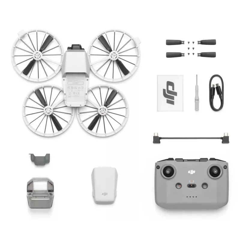 Dronas DJI Flip, 4 rotoriai, 48 MP kamera, 3840×2160 vaizdo įrašas, 3110 mAh baterija, juoda / balta