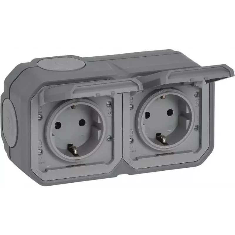 Legrand Plexo New APWG Schuko 069742L kištukinis lizdas dvigubas pilkas IP 44 5 (069742L)