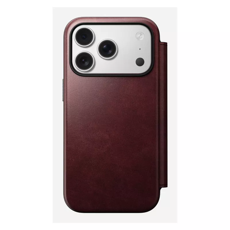 Mobiliojo telefono dėklas Nomad Modern Leather Folio, skirtas Apple iPhone 17 Pro, 6,3 colio (16 cm), oda, bordo spalvos