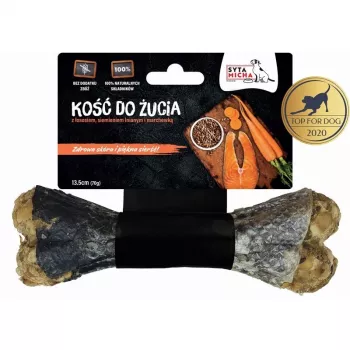 Dantų kramtymo kauliukas SYTA MICHA 13,5 cm — žuvies (lašišos) funkcinis skanėstas suaugusiems šunims, baltymai 90%, riebalai 2,8%