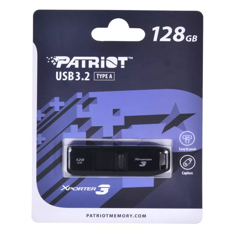 USB atmintinė PATRIOT Xporter 128 GB USB Type-A 3.2 Gen 1 (80 MB/s) slankioji juoda