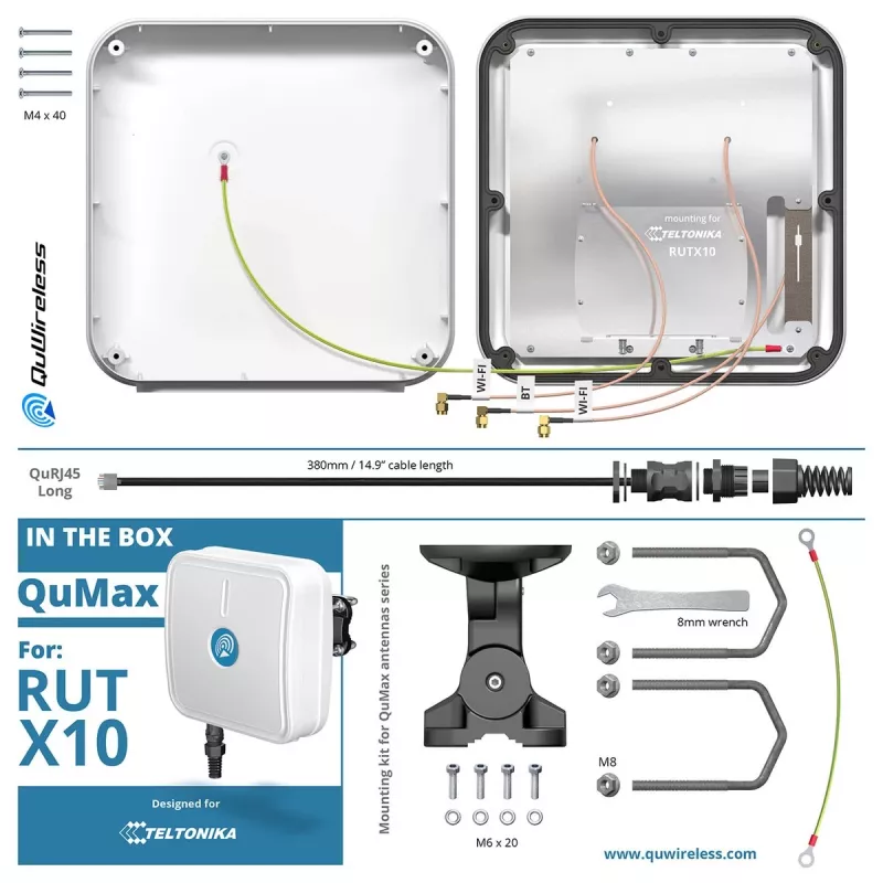 Maršrutizatoriaus priedas “QuWireless QuMax for RUTX10 AX10M” — išorinė antenos modulis, skirtas “Teltonika RUTX10”