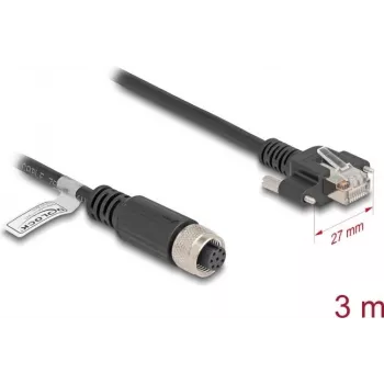 Tinklo kabelis DeLOCK M12 kabelis A koduotas 8 kontaktų lizdas į RJ45 kištuką Cat.5e 3 m juodas