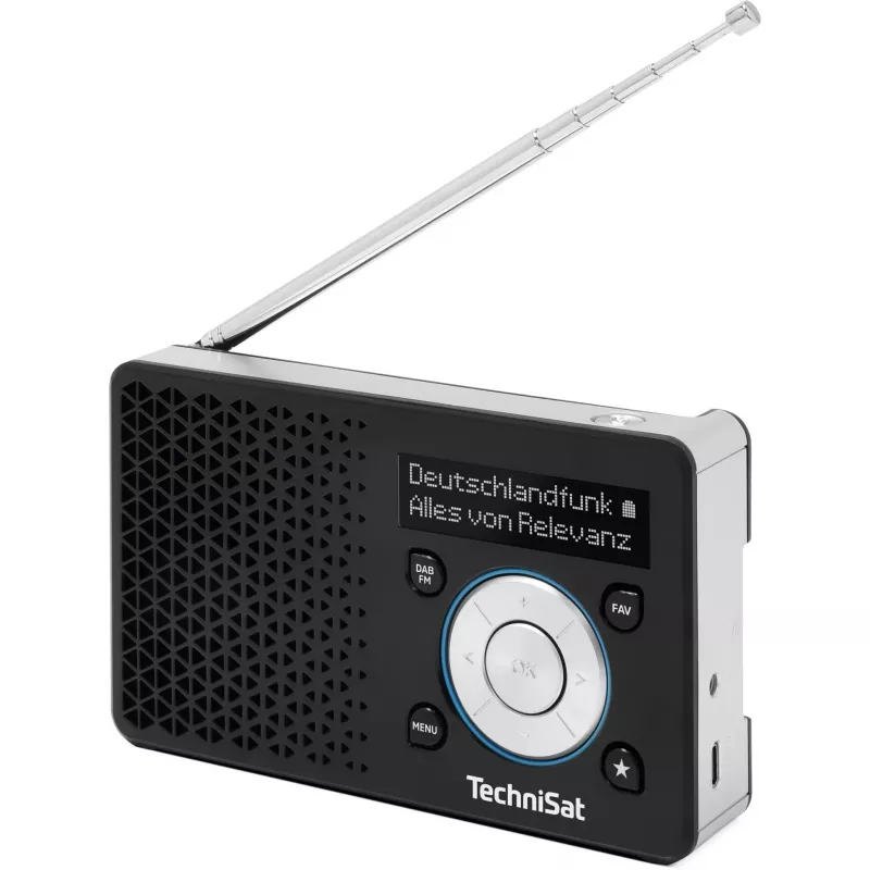 Nešiojamasis radijas TECHNISAT DIGITRADIO 1 A — DAB+/FM, OLED ekranas, USB-C, 3.5 mm ausinės, 1 W, juoda/sidabrinė