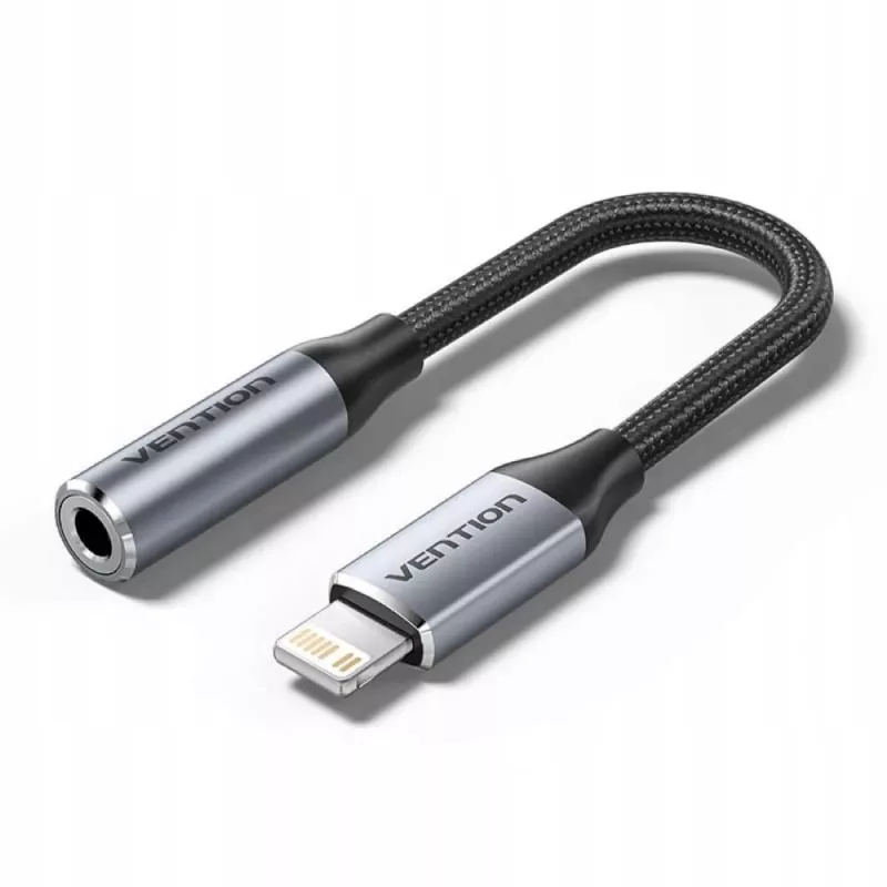Garso adapteris Vention Lightning į 3,5 mm BMBHA, laidinis Lightning į 3,5 mm adapteris su 0,1 m kabeliu, pilkas