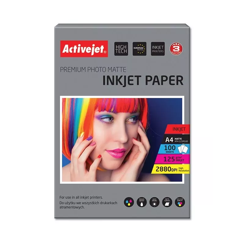 Activejet AP4-125M100 matinis fotopopierius rašaliniams spausdintuvams; A4; 100 vnt.