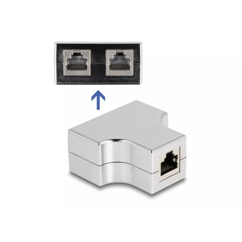DeLOCK RJ45 Skirstytuvas T Adapteris 1 x RJ45 lizdas į 2 x RJ45 lizdas Cat.5e STP