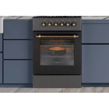 Dujinė-elektrinė viryklė MPM MPM-56-KRM-13, 4 kaitvietės, elektrinė orkaitė 58 l, mechaninės rankenėlės, juoda