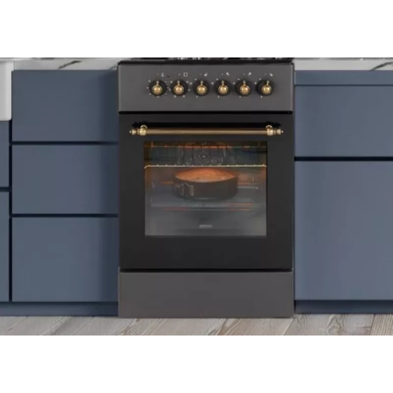 Dujinė-elektrinė viryklė MPM MPM-56-KRM-13, 4 kaitvietės, elektrinė orkaitė 58 l, mechaninės rankenėlės, juoda