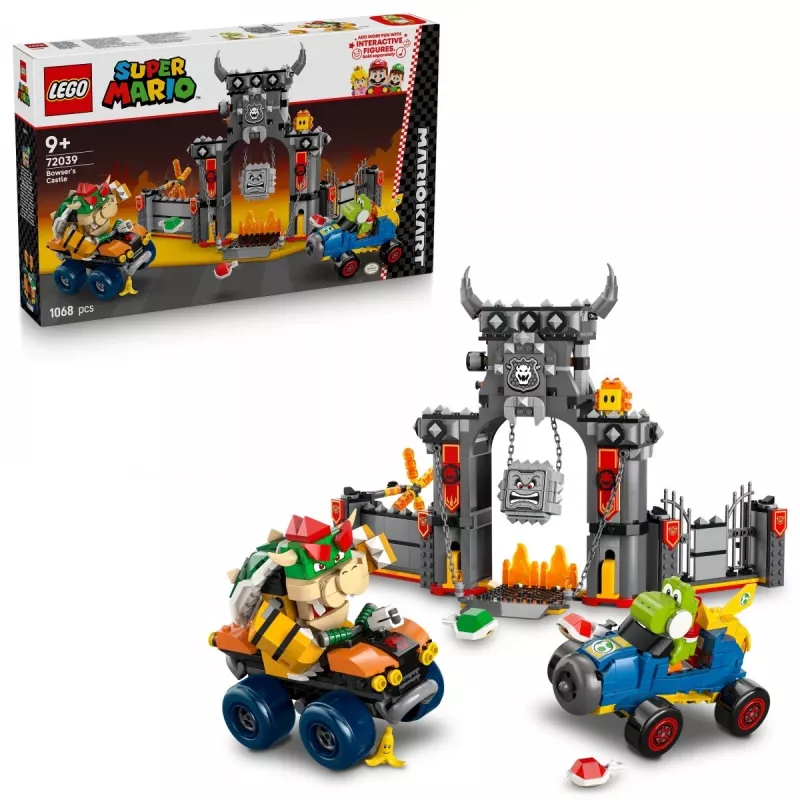 Konstruktorius LEGO rinkinys 72039 Super Mario Bowserio tvirtovė su Mario Kart automobiliu, interaktyvus žaidimų rinkinys