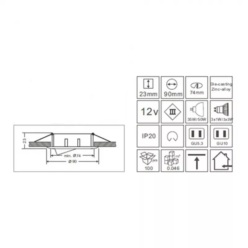 Synergy 21 LED Retrofit GU10 / GX5,3 lubų įleidžiamas komplektas D04-Balta