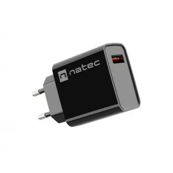 NATEC AC greitas įkrovimas vidinis laidinis įkroviklis Ribera — 18W (5–15V, iki 3A), 1× USB-A, Huawei FCP/SCP, juodas