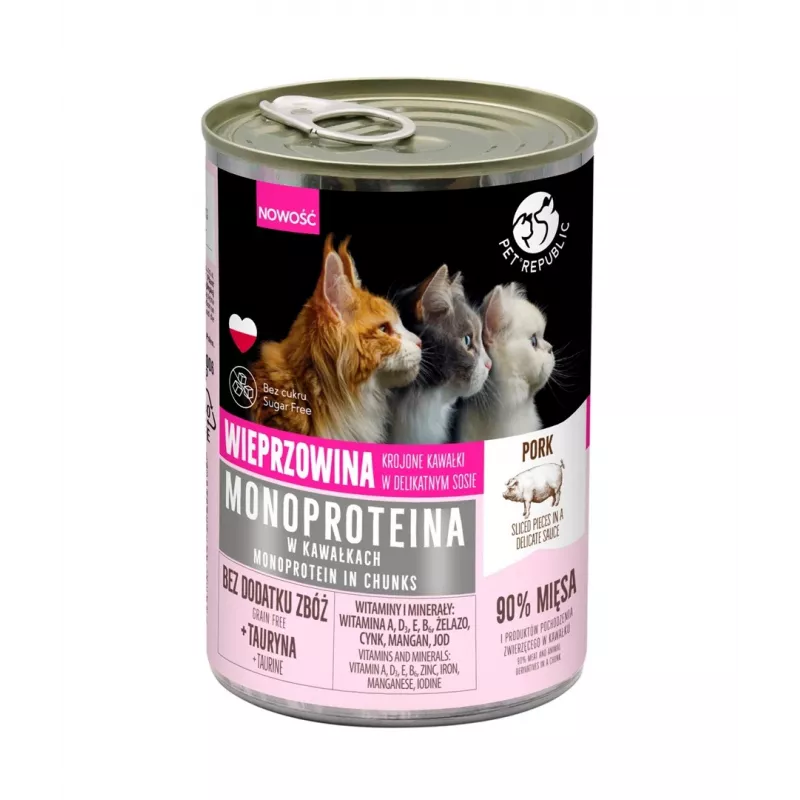 Šlapias kačių maistas PetRepublic Monoprotein kiauliena padaže 400 g