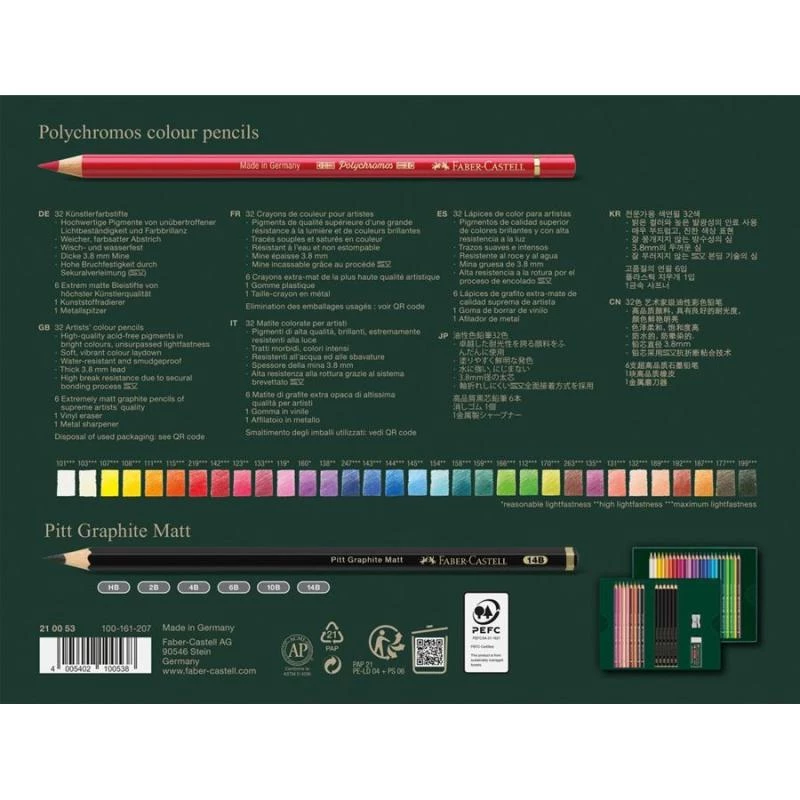 Aliejiniai pieštukai Faber-Castell Polychromos & Pitt Graphite Matt rinkinys 38 vnt. Įvairiaspalvis