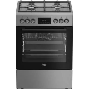 Laisvai pastatoma dujinė-elektrinė viryklė BEKO FBM62330GXTN 60 cm, 4 degiklių dujinė kaitlentė, 72 L elektrinė orkaitė, energijos klasė A