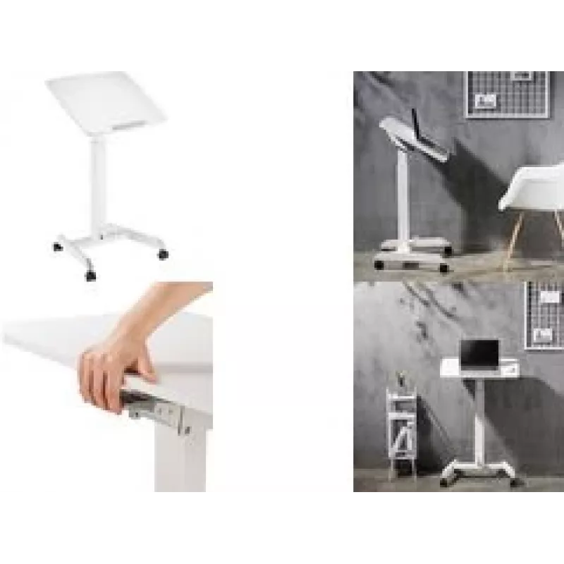 Logilink - Vežimėlis - nešiojamam kompiuteriui / planšetei - mobilus, pneumatinis aukščio reguliavimas - Plastikas, Medienos drožlių plokštė, Plienas, Melaminas, tvirtas aliuminis - Baltas (EO0035)