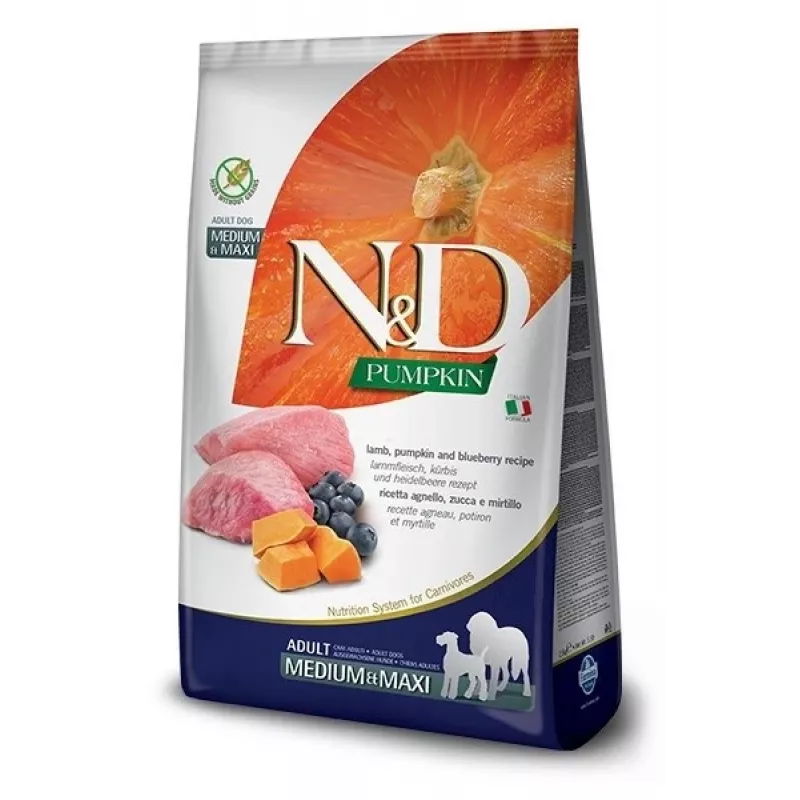 FARMINA N&D Pumpkin Lamb&Blueberry Adult Medium & Maxi - sausas šunų maistas - 12kg