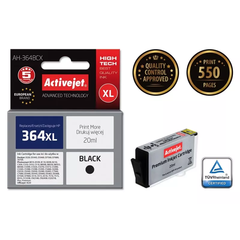 Activejet AH-364BCX rašalo kasetė (pakeičia HP 364XL CN684EE; Premium; 20 ml; juoda)