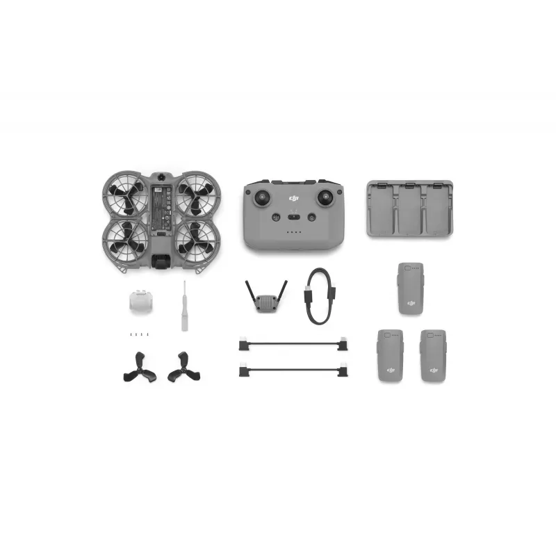 Kvadrokopteris dronas DJI Neo 2 Fly More Combo — 4 rotoriai, 12 MP kamera, 2688×1512 vaizdo įrašas, 1606 mAh baterija, 49 GB vidinė atmintis, juoda/pilka