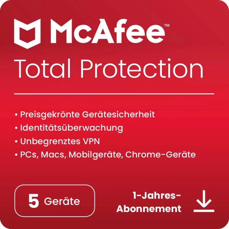 McAfee Total Protection – 5 įrenginiai, 2 metai – ESD-DownloadESD