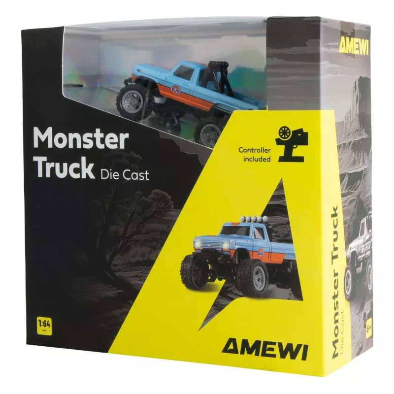 Radijo bangomis valdomas Amewi Monster Truck DieCast 1:64 RTR, mėlynas / oranžinis