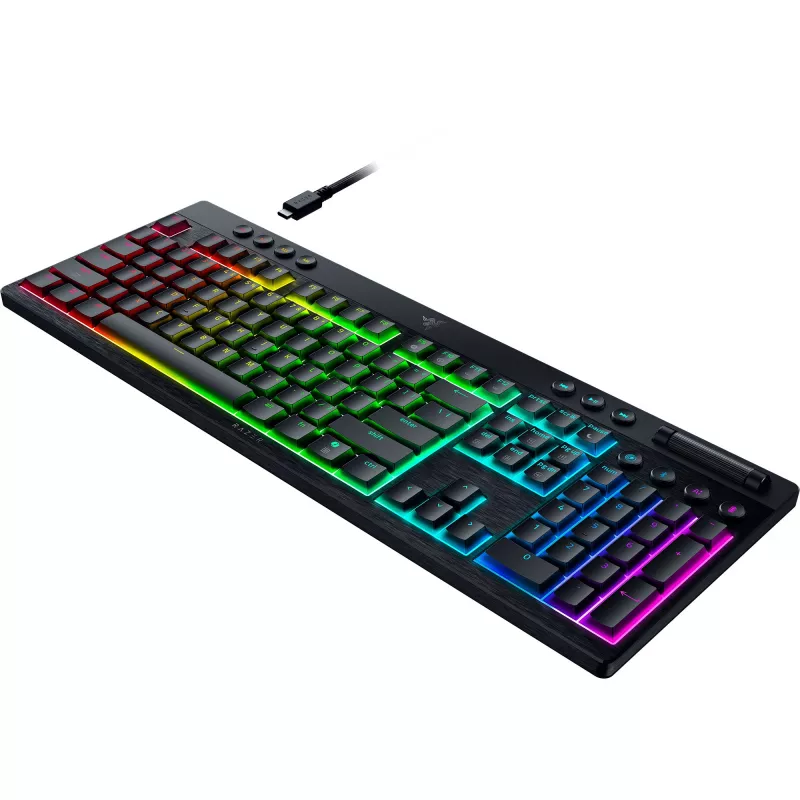 Mechaninė žemo profilio klaviatūra Razer JuodaWidow V4 — oranžiniai jungikliai, belaidis Bluetooth