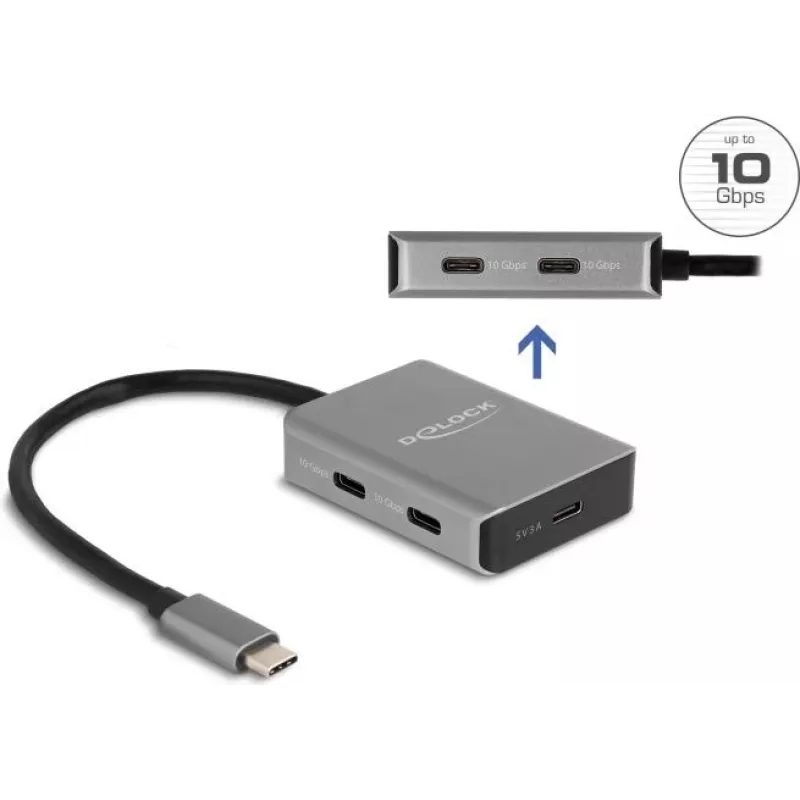USB Type-C Hub DeLOCK 64249 10000 Mbit/s Juoda Pilka