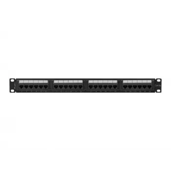 Patch panel 1U LANBERG PPUA-1024-B, 24 ports, Cat6a, U/UTP, 1U rack, depth 102 mm, metal, Juoda