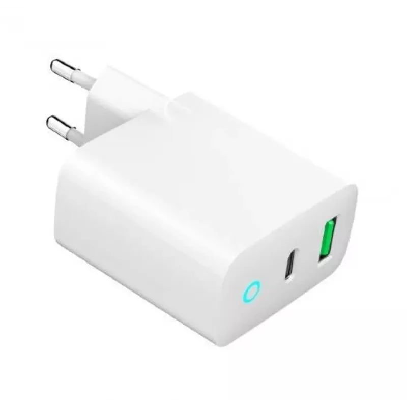 Alimentator Retea 220V GEMBIRD, Universalus, 1 X USB Type-C D 20W, 1 X USB-A 3.0 QC 18W, LED indikatorius, balta