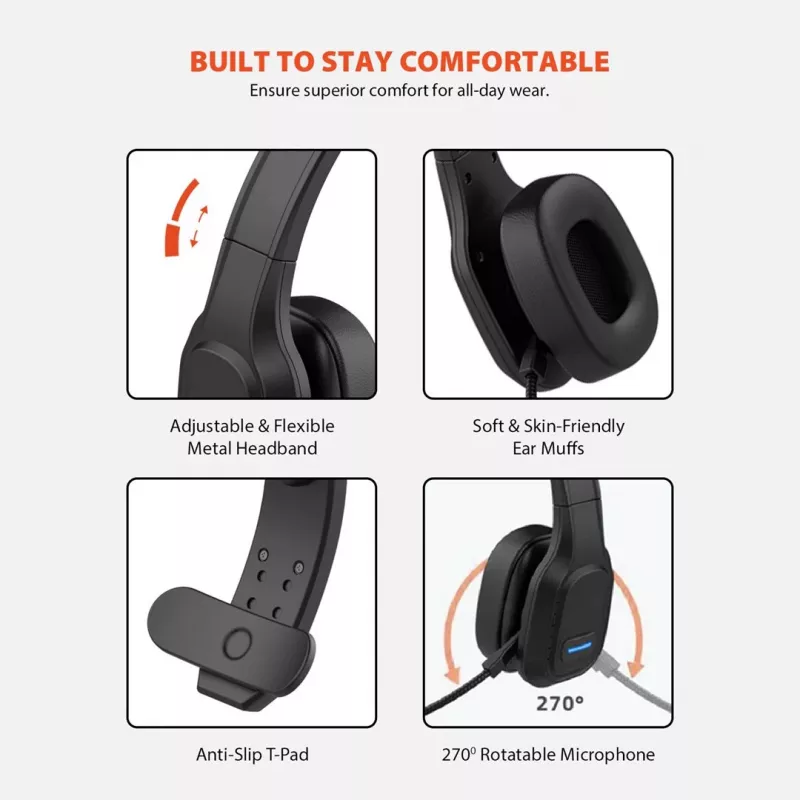 Audiocore 74452 Bluetooth ausinės su mikrofonu, triukšmo slopinimas, skambučiai, Call Center, Google Siri, biurui, belaidės
