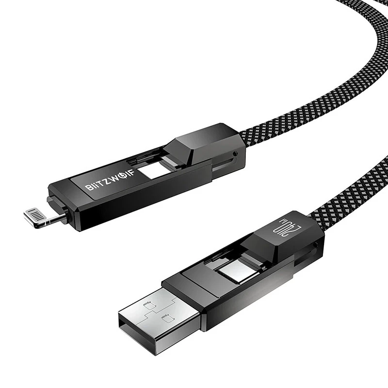 4-in-1 kabelis BlitzWolf BW-HDC7 — USB-C, Lightning, USB-A, Micro-USB 1,2 m 240 W juodas