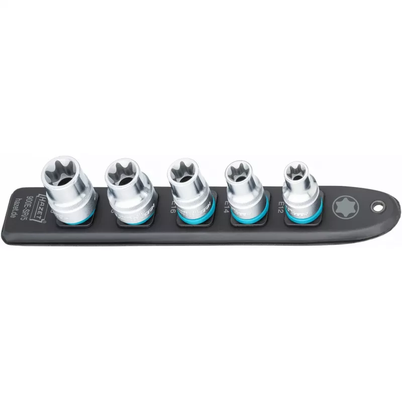 Lizdų rinkinys Hazet 900E-SR/5 — 1/2 colio pavara TORX E12–E20 trumpi lizdai