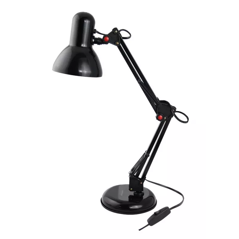 Stalinė lempa ESPERANZA AVIOR E27 12W LED, juoda, reguliuojamo aukščio, lankstus laikiklis, E27 lizdas