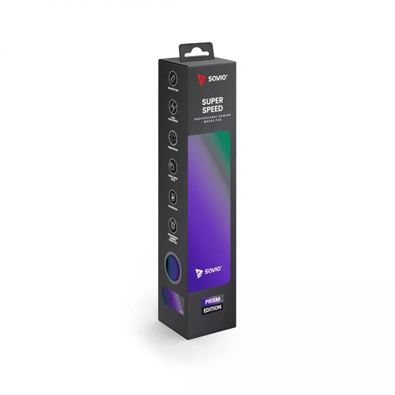 Žaidimų pelės kilimėlis SAVIO Super Speed L Prism Edition — 700×300×3 mm, violetinė, susiūti kraštai, neslystanti pagrindas