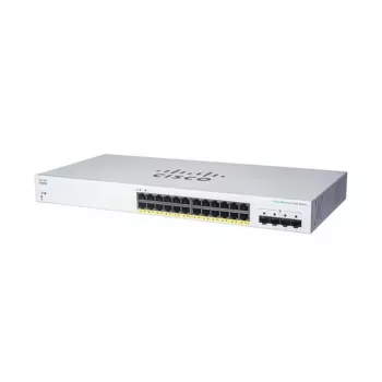 Valdomas L2 Gigabit PoE komutatorius Cisco CBS220-24FP-4G — 24x Gigabit RJ-45, PoE, 56 Gbps, MAC 8192, montuojamas į stovą