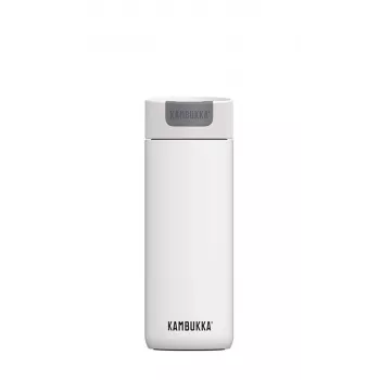 Termo puodelis Kambukka Olympus 500 ml — 18/10 nerūdijantis plienas, vakuuminė izoliacija, apsaugotas nuo išsiliejimo, neslystanti apačia, baltas