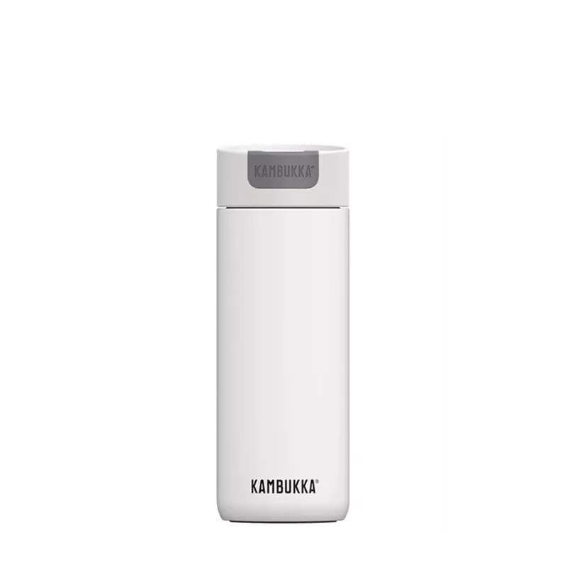 Termo puodelis Kambukka Olympus 500 ml — 18/10 nerūdijantis plienas, vakuuminė izoliacija, apsaugotas nuo išsiliejimo, neslystanti apačia, baltas