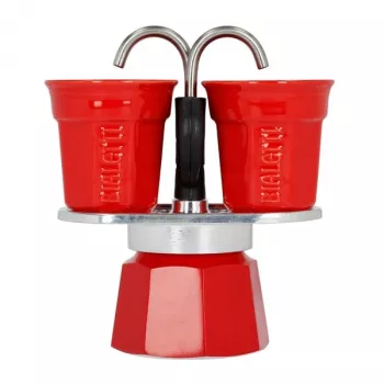 Bialetti Mini Express kavos aparatas raudonas 2tz + 2 puodeliai