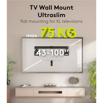 Fiksuotas TV sieninis laikiklis WENTRONIC Goobay Ultraslim 70822 XL Juoda plokštiems ekranams
